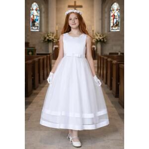 NEW Girls First Holy Communion Dress Size 12X -Satin Bodice Tulle Pearl Neckline
